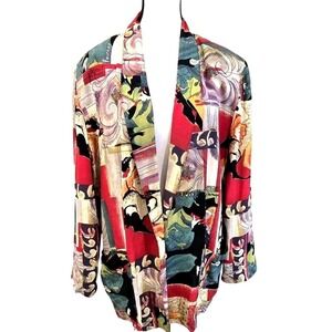 VTG 90s Barrie Stephens Wearable Art Blazer Large Graphic Print Open Front USA